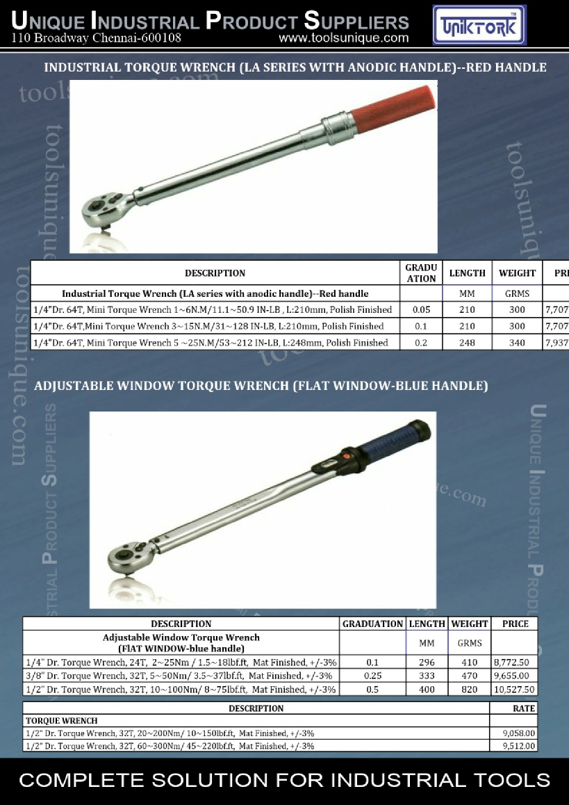 UNIKTORK HANDTOOL: INDUSTRIAL ADJUSTABLE TORQUE WRENCH CHENNAI